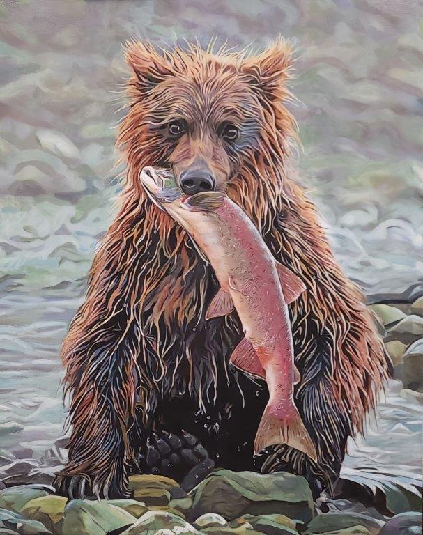" Bear with Fish " Print or Pocket Notebook