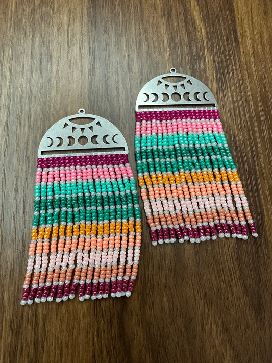 Desertscape Moon Phase Beaded Earrings  Enchanting earrings for any individual  Carefully crafted and individually strung  These earrings use the very best quality Japanese seed beads and stainless steel findings  Fitted with stainless steel french ear wires, these pieces are more suitable for most sensitive ears