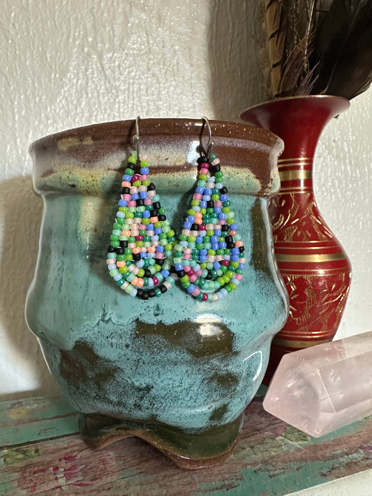 Beaded Teardrop Earrings - Small Painter Confetti