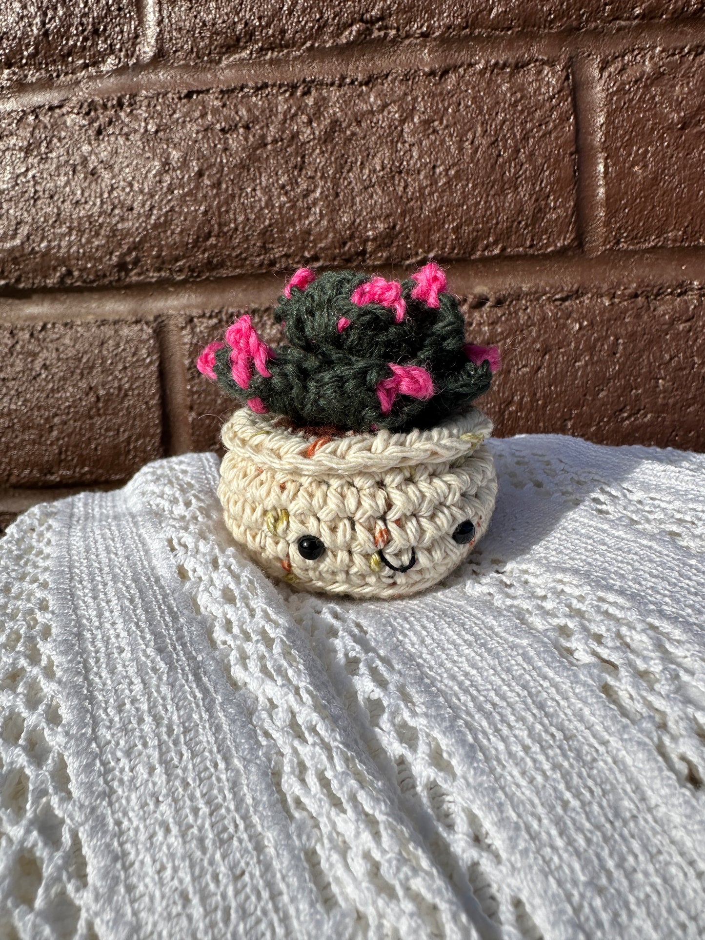 Crochet Cactus Succulent in Sandy Pot with Forest Color