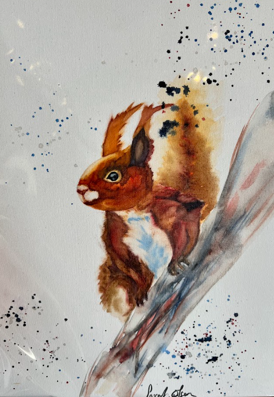 Watercolor Print- "Hangin' Around " Squirrel on Branch