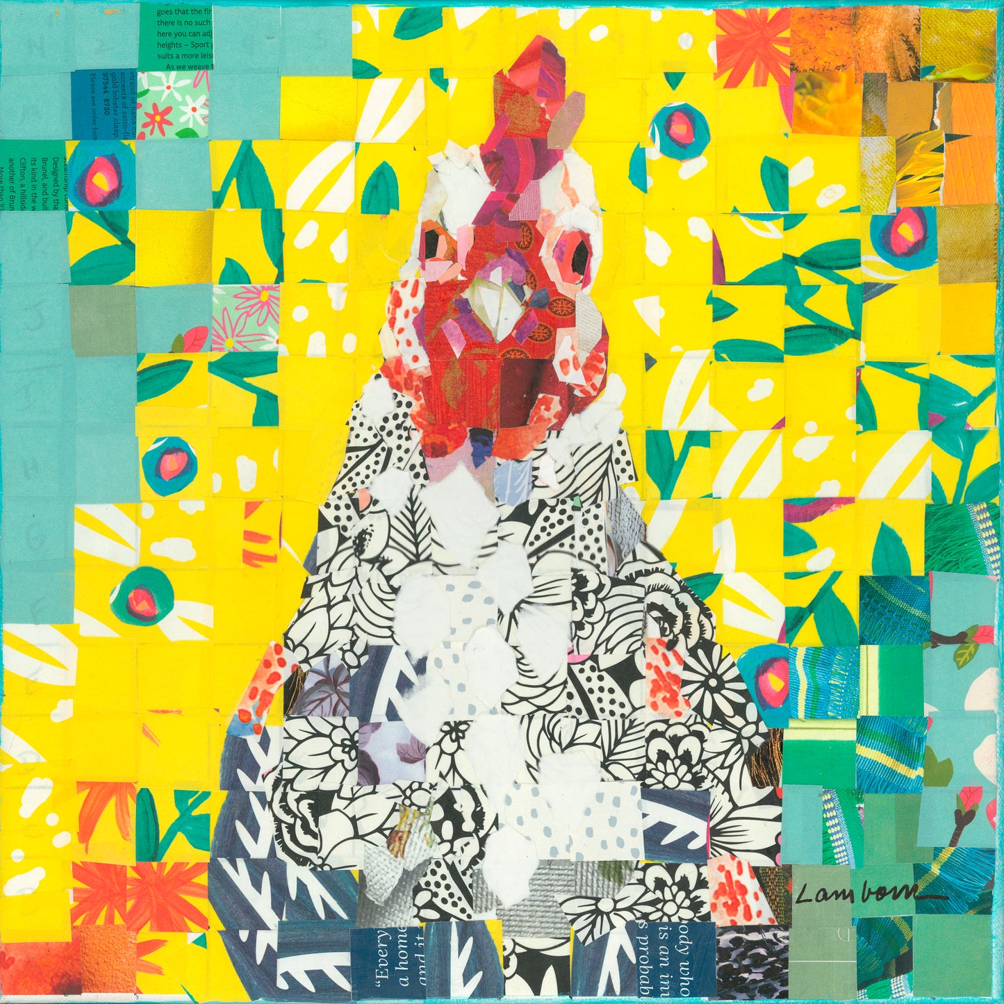 Original Collage on Canvas- "You Looking At Me?" Chicken