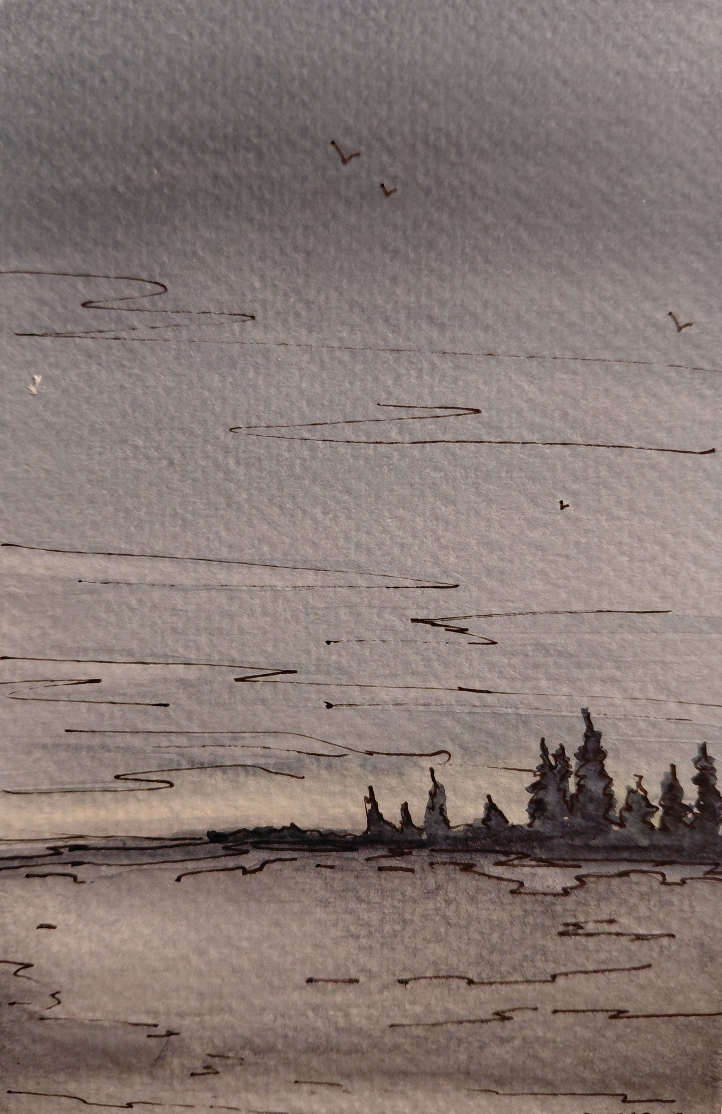 Watercolor and Ink - Cloudy Morning