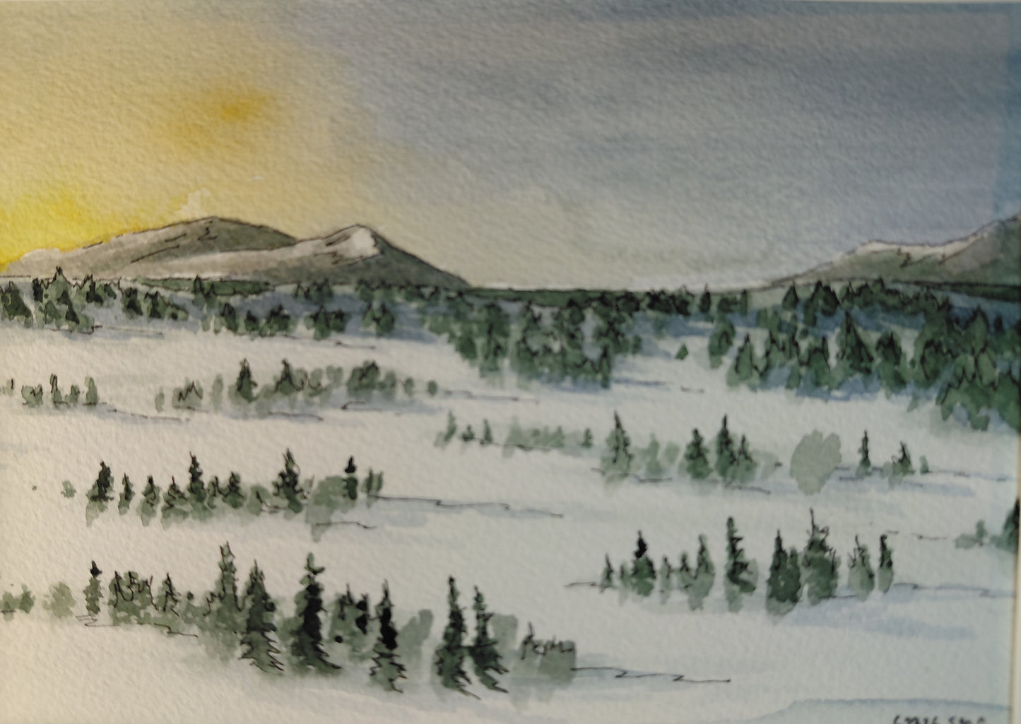 Watercolor and Ink - "Ground Fog in the Snowys"