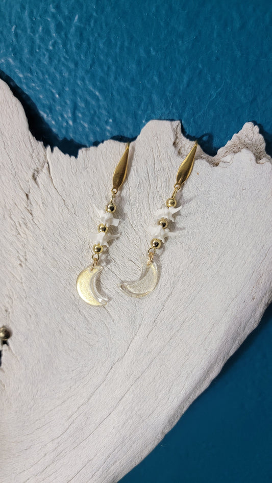 Golden Moon with Rattlesnake Vertebrae Earrings