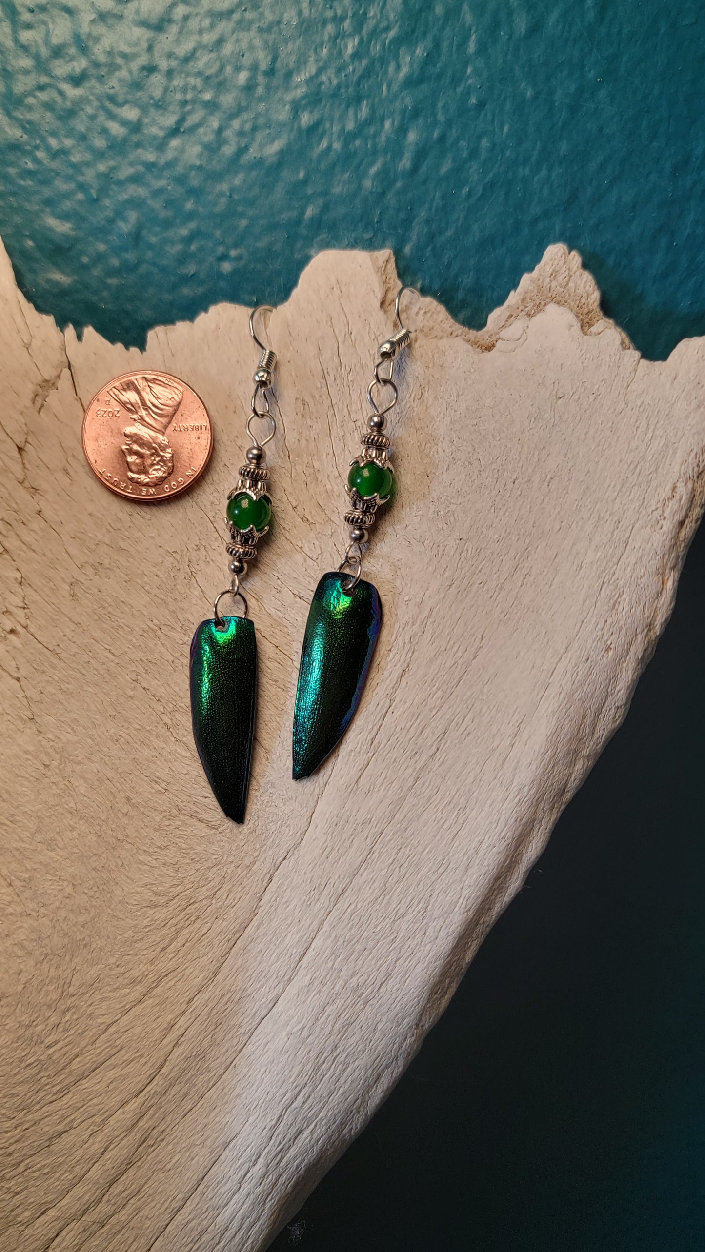 Beetle Wings with Green Charm Earring
