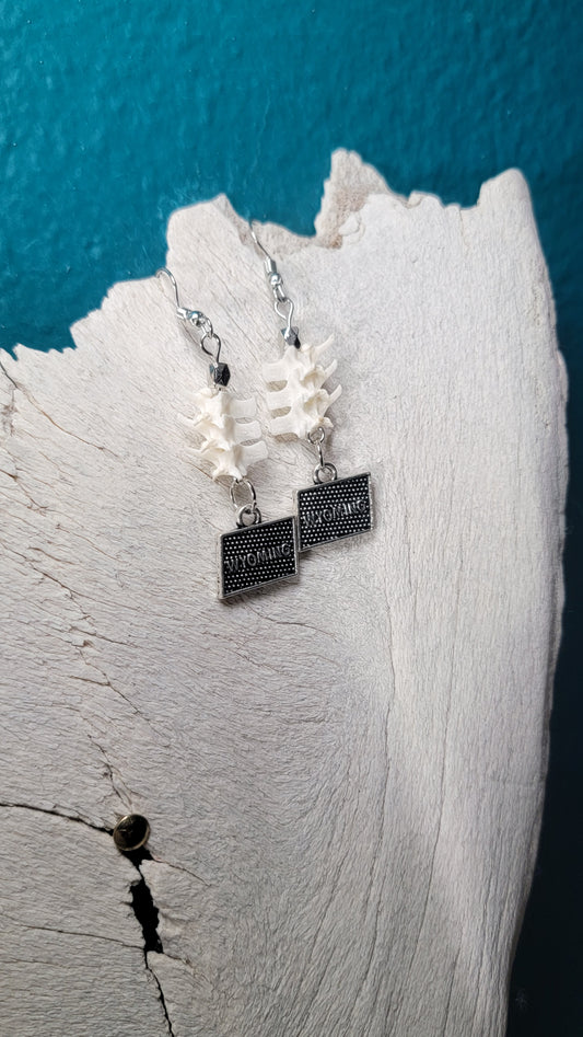 Earrings- Rattlesnake Vertebrae and Silver Wyoming Charm