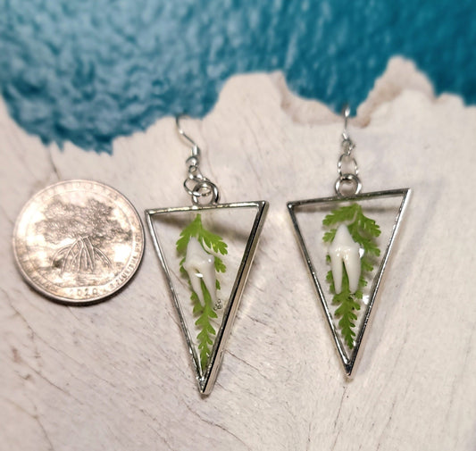 Earrings- Opossum Teeth with Green Floral