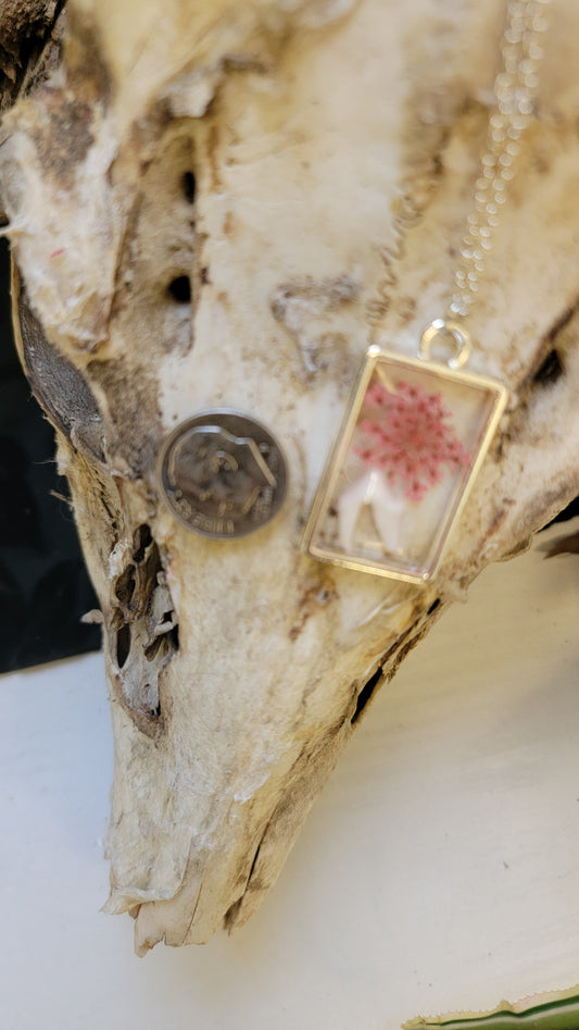 Necklace- Raccoon Tooth and Pink Floral