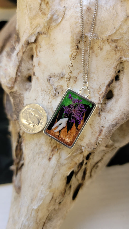Necklace -Raccoon Tooth and Purple Floral