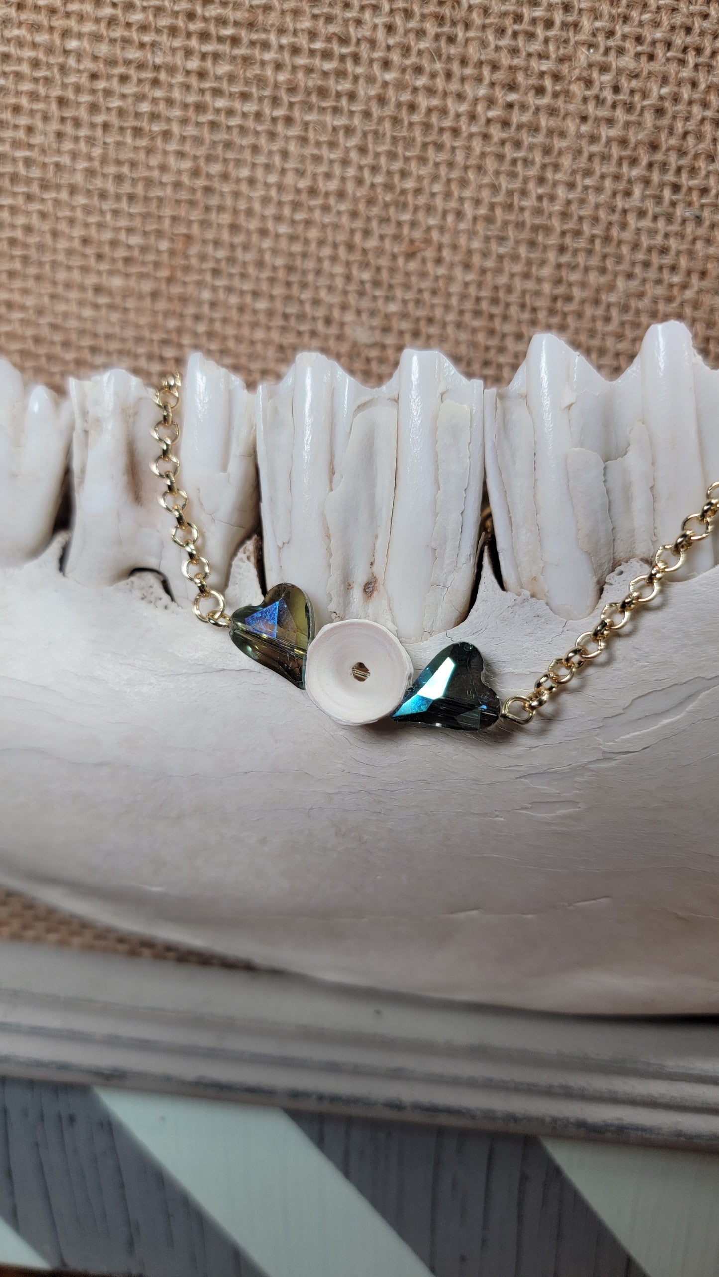 " Fish Bone with Blue Heart Beads " Bracelet
