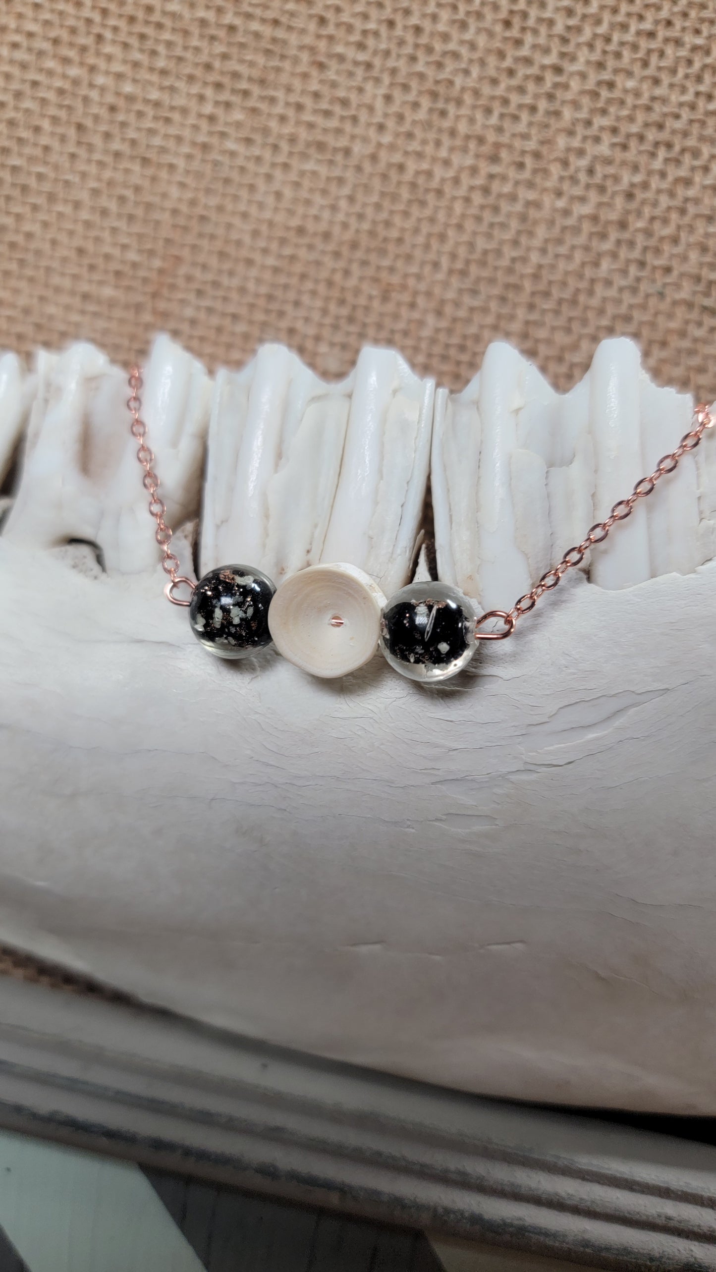 " Fish Bone with Black and White Sparkly Beads " Bracelet