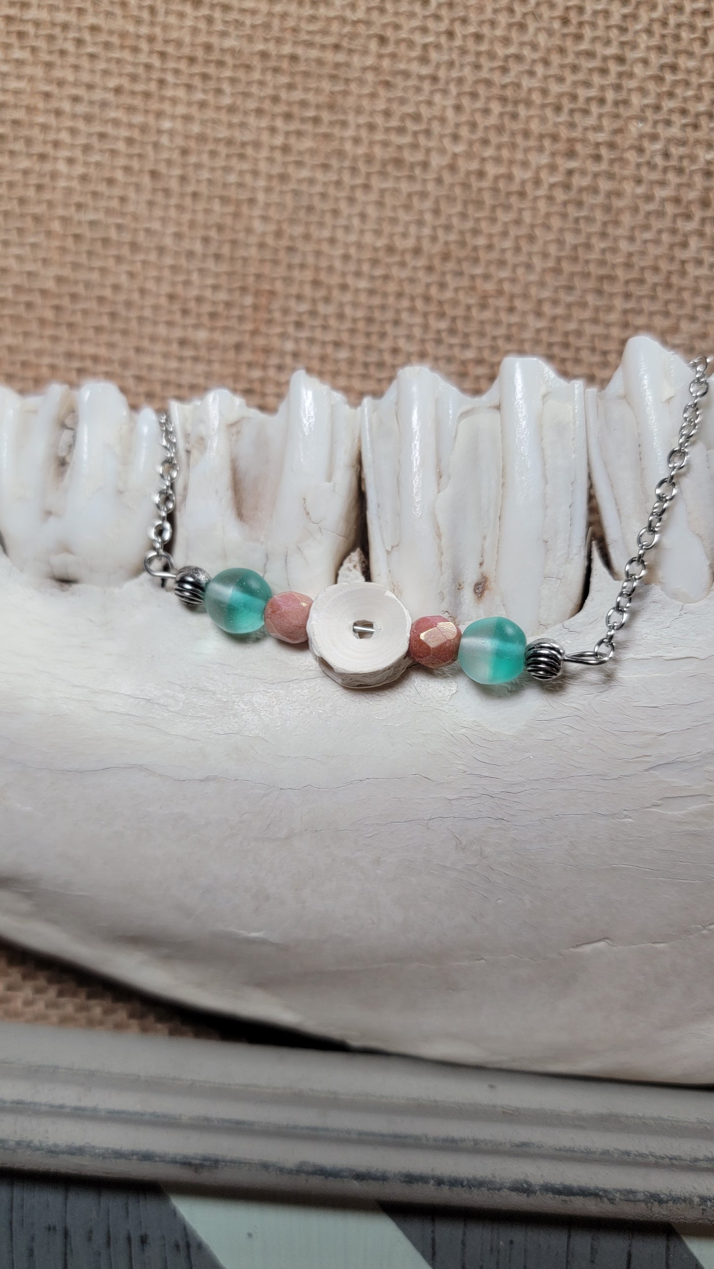 " Fish Bone with Blue and Pink Beads " Bracelet
