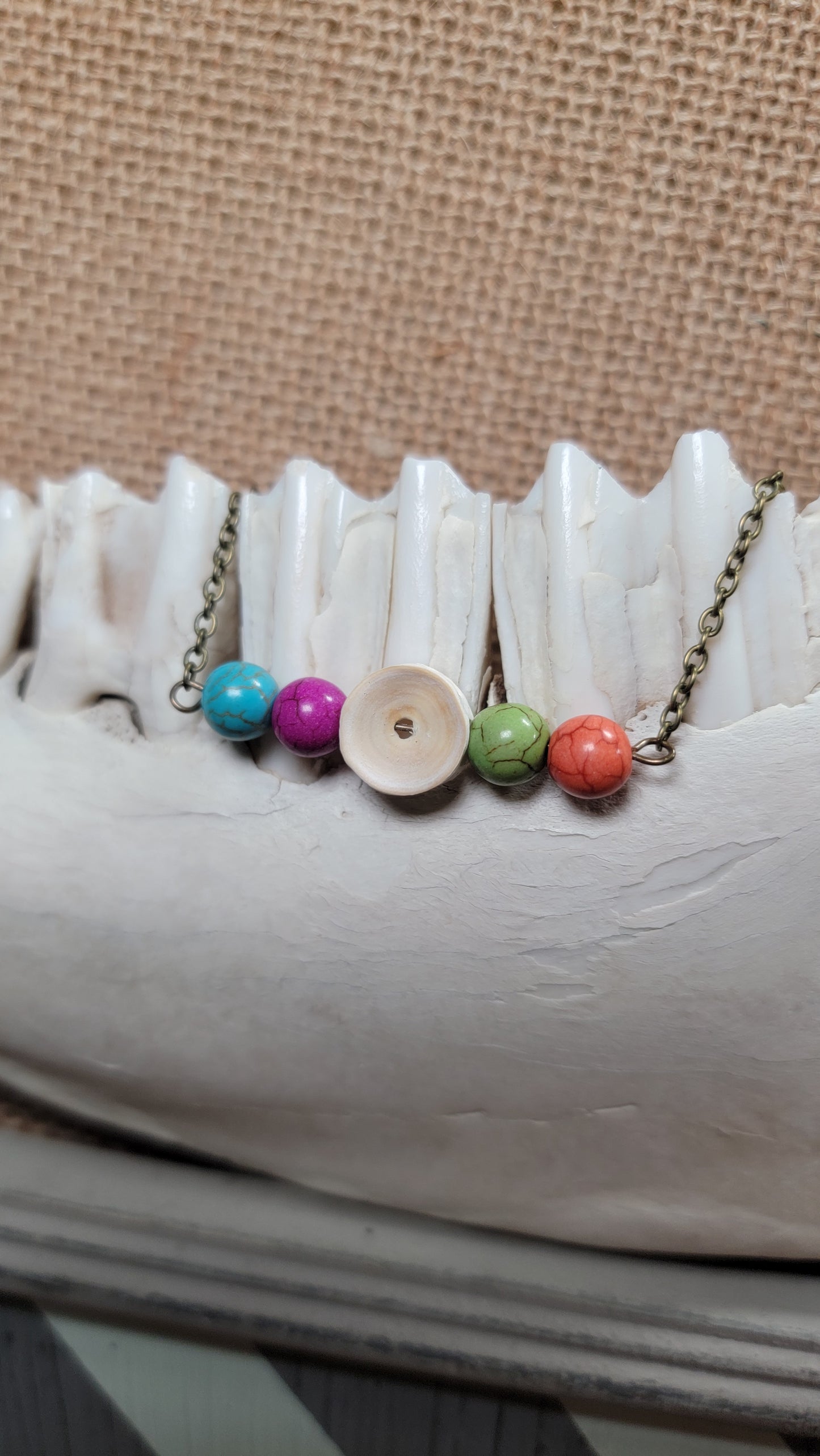 " Fish Bone with Blue-Purple-Green-Orange Beads " Bracelet