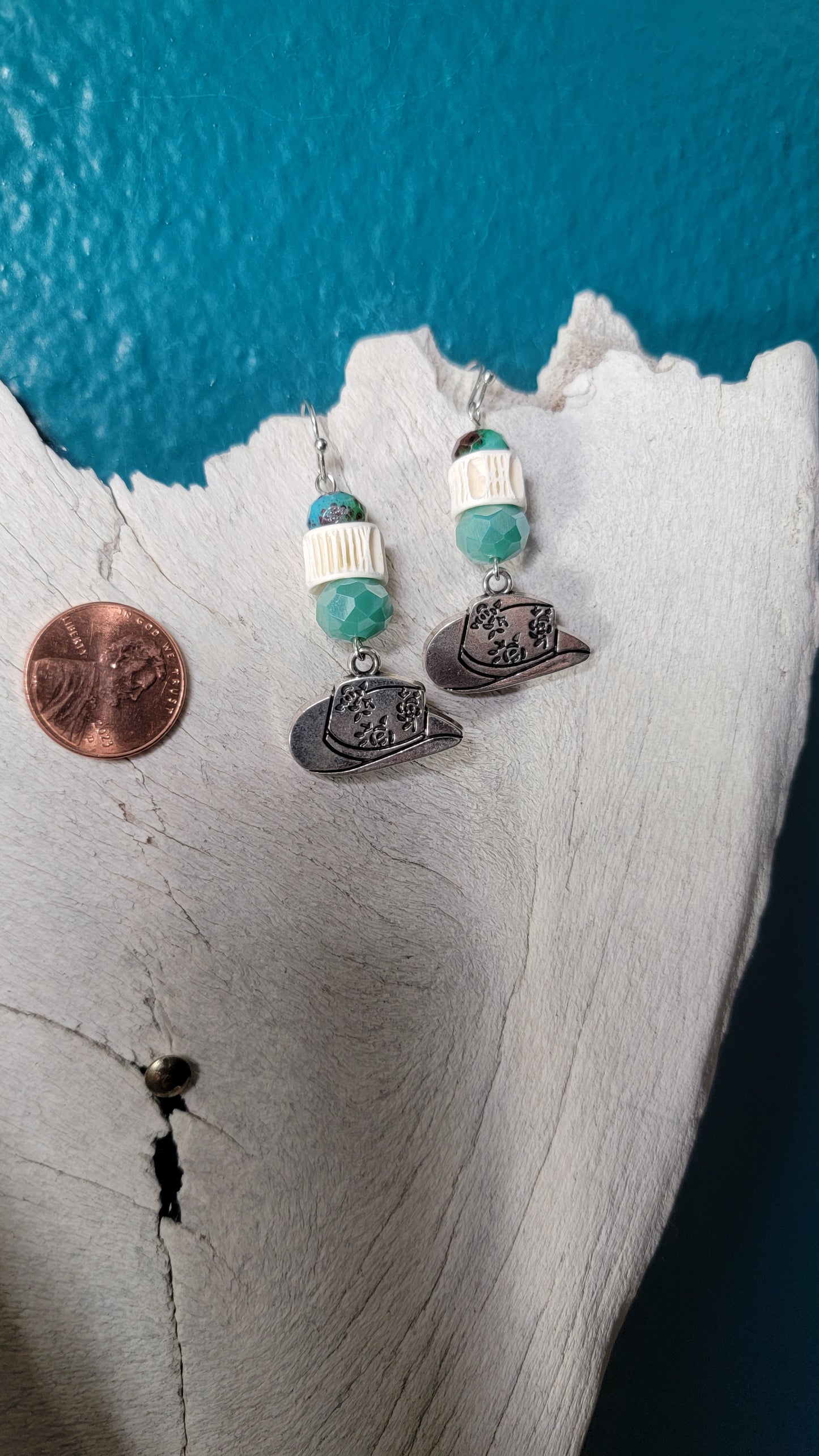 Rose Gold Green Flowers and Fish Bone Earrings