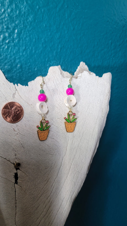 Earrings- Gold Fish Bone and Plant Charm