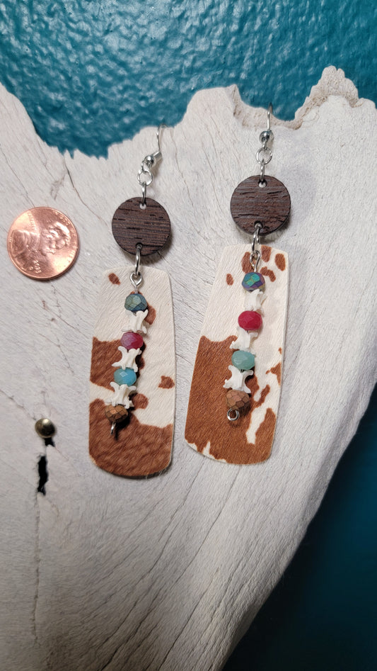 Earrings- Western Cow Print and Rattlesnake Vertebrae