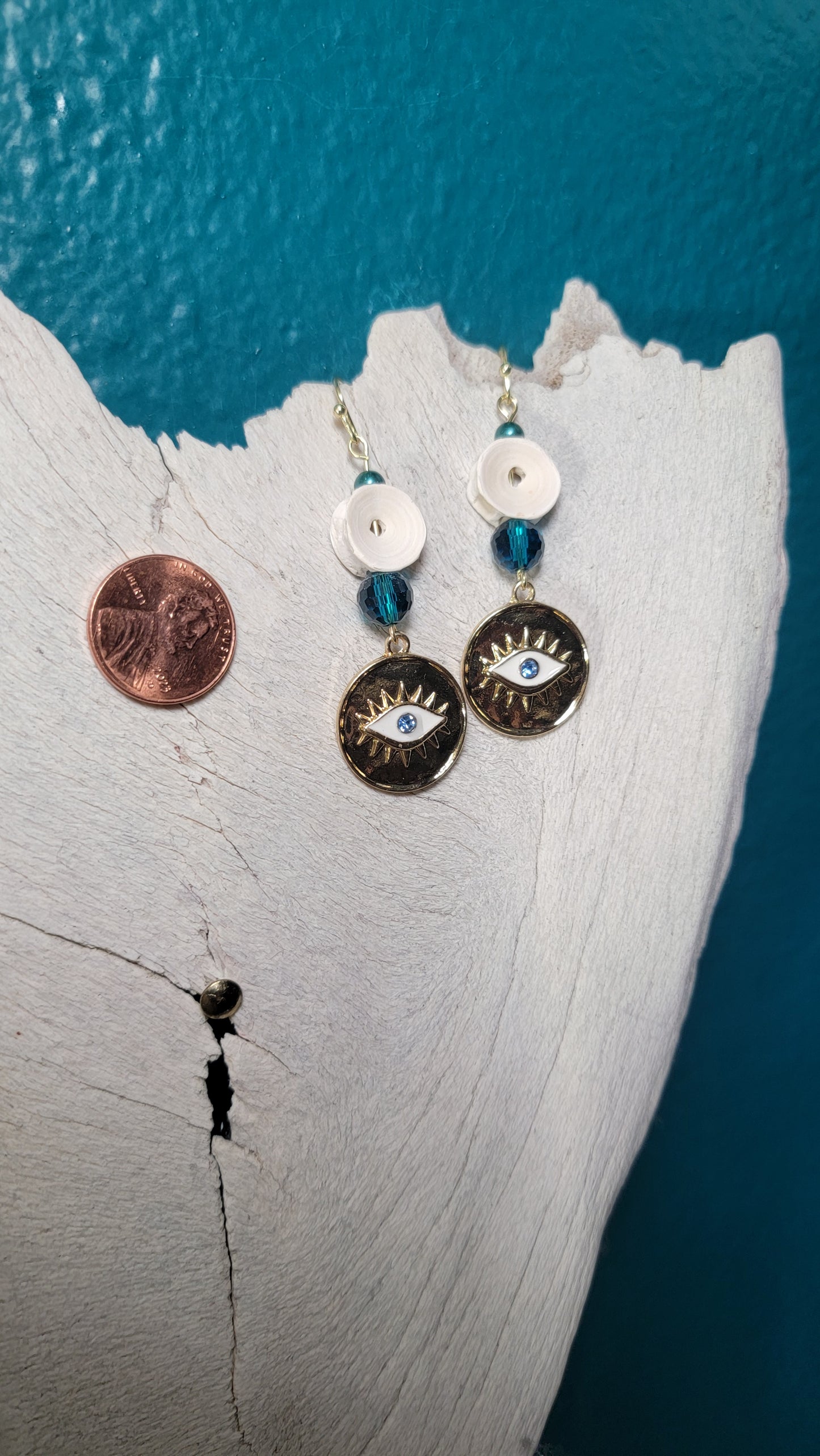 Fish Bone and Seeing Eye Charm Earrings
