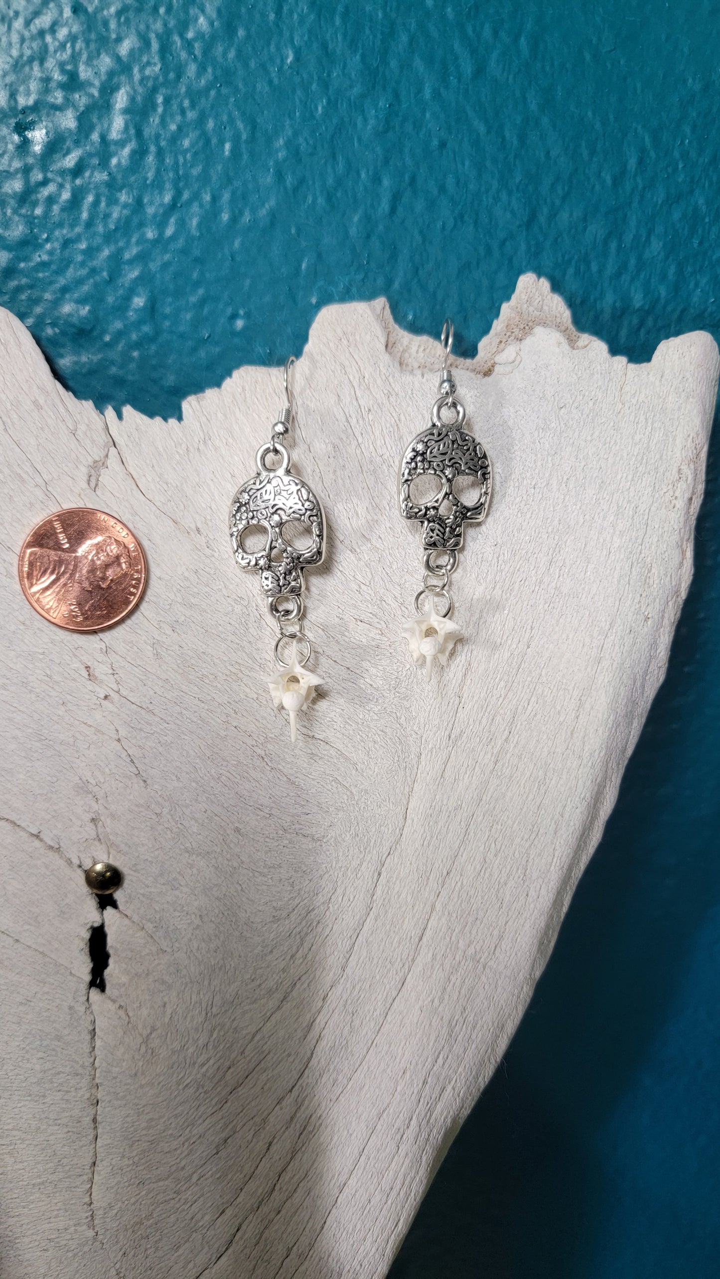 Minimalist Silver with Silver Skull and Rattlesnake Vertebrae Earrings