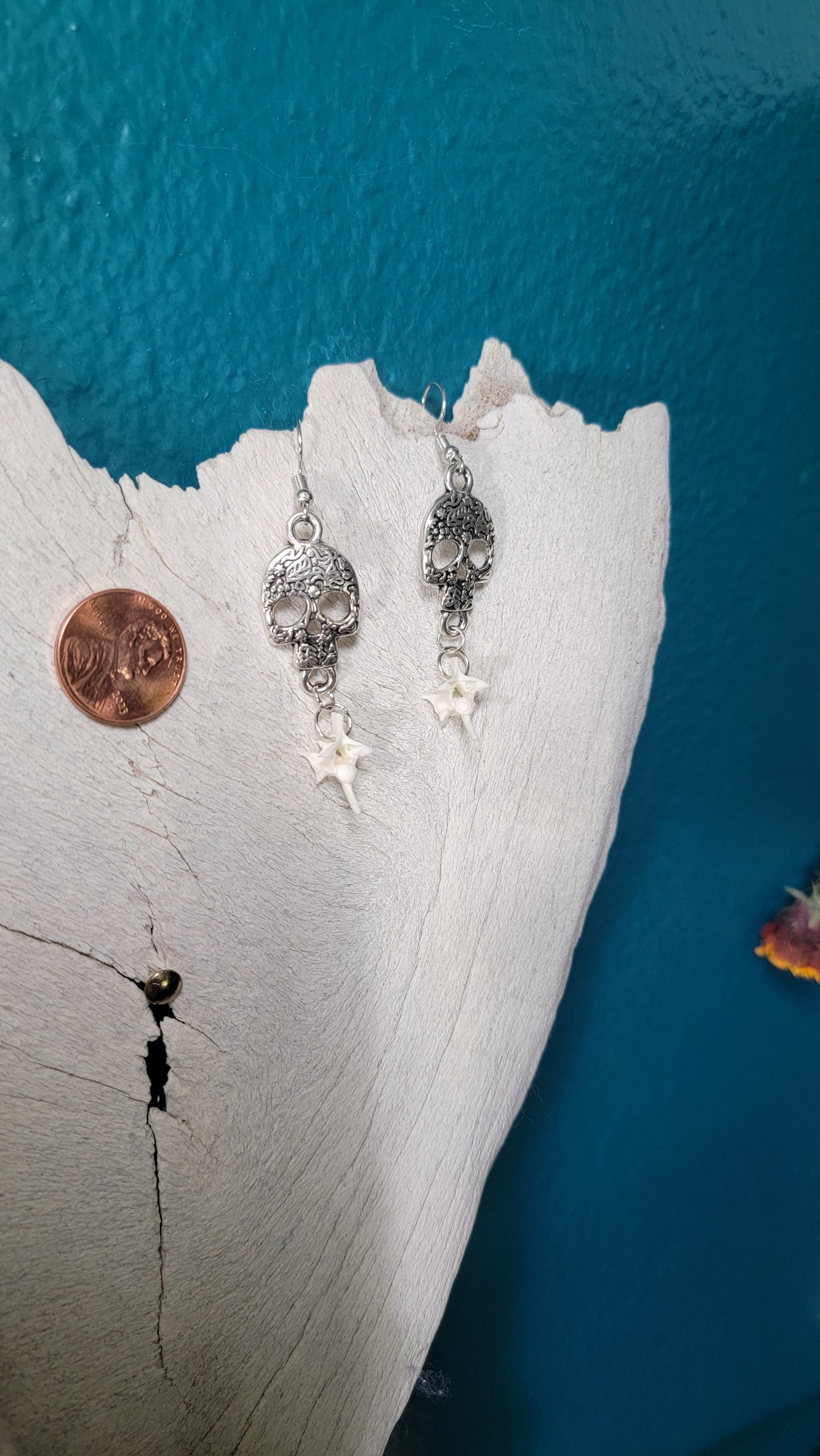 Minimalist Silver with Silver Skull and Rattlesnake Vertebrae Earrings