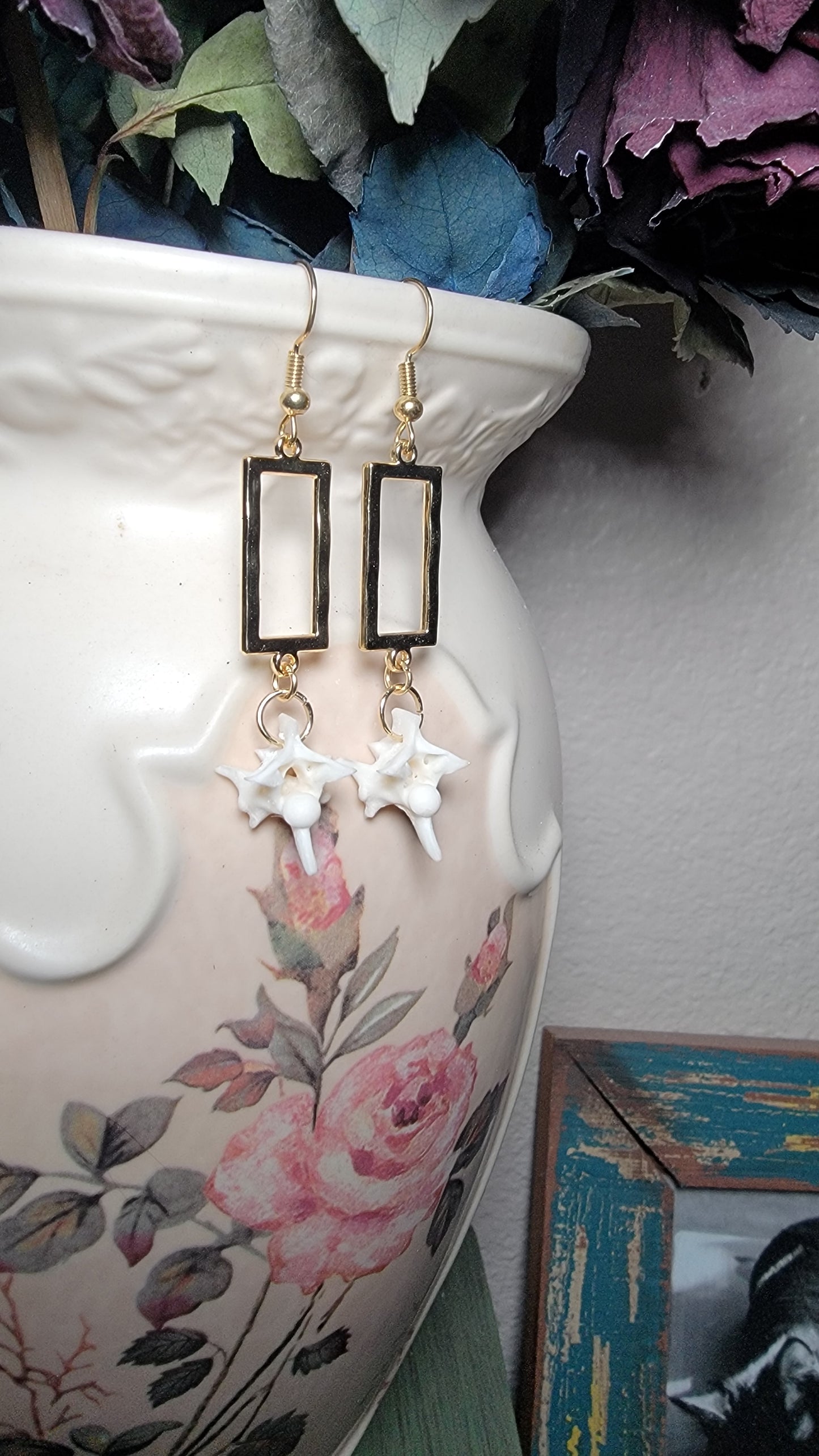 Gold Rectangle with Rattlesnake Earrings