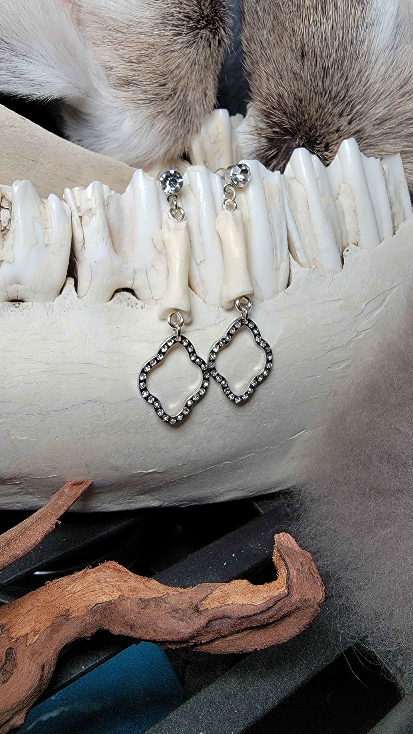 Bobcat Toe Bone with Blingy Charm Earrings