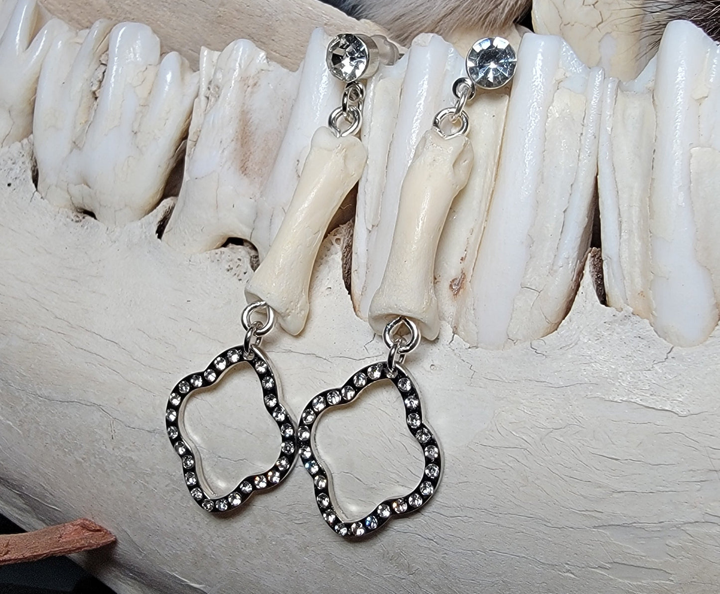 Bobcat Toe Bone with Blingy Charm Earrings