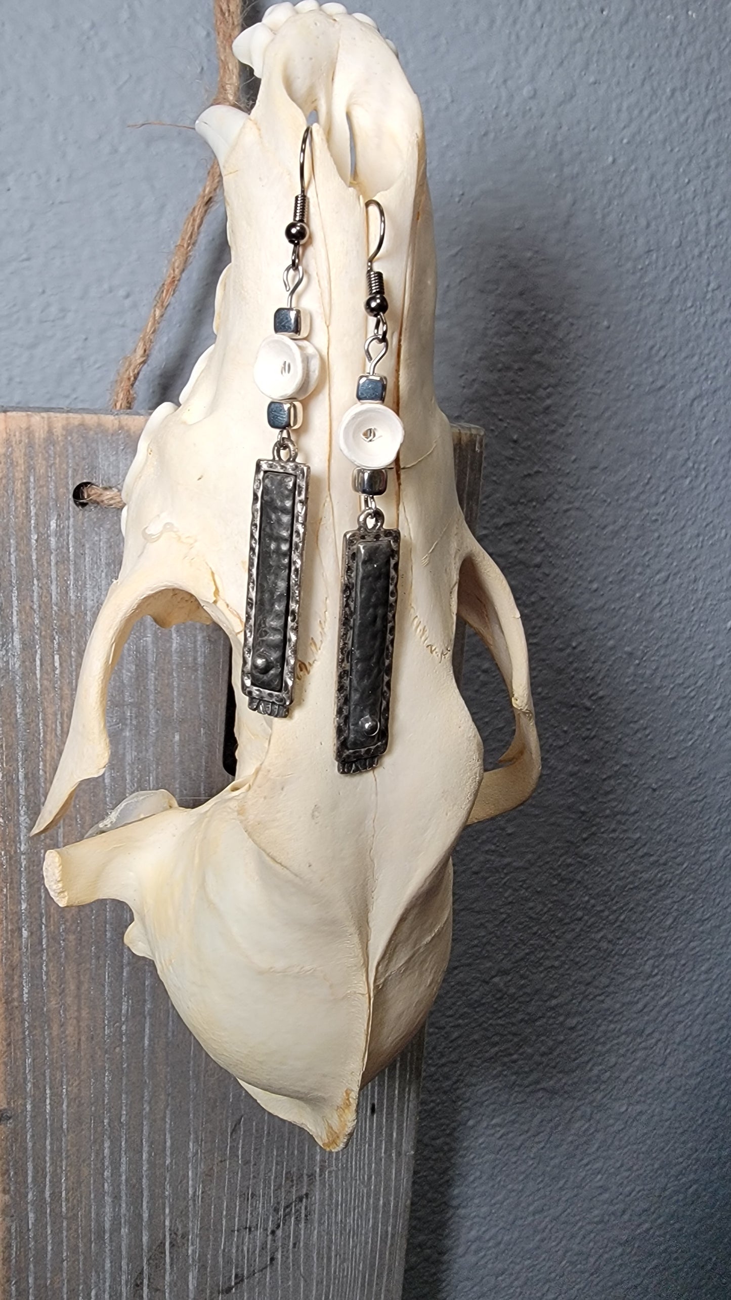 Shark Bone and Dark Gray Rectangle Earrings