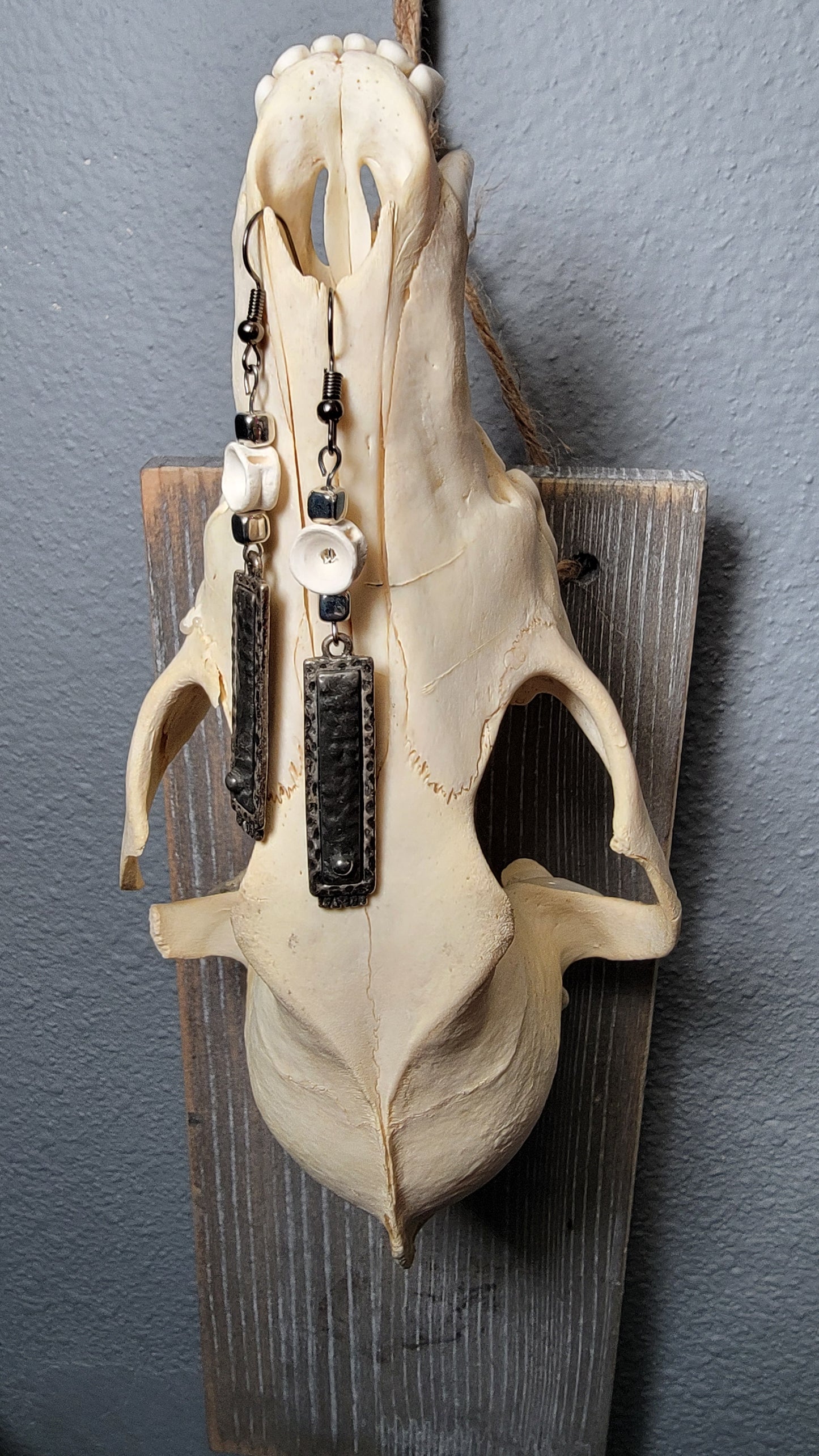 Shark Bone and Dark Gray Rectangle Earrings