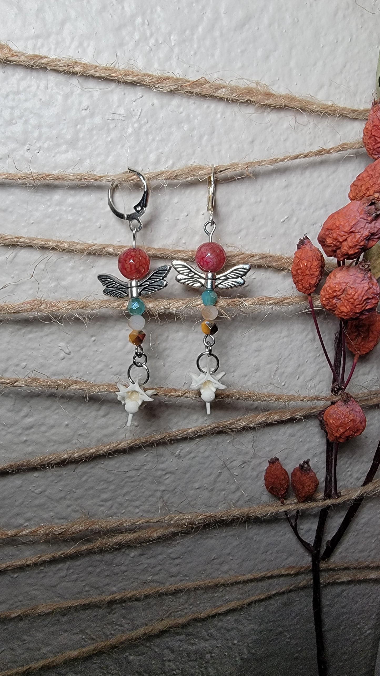Silver Dragonfly with Rattlesnake Earrings