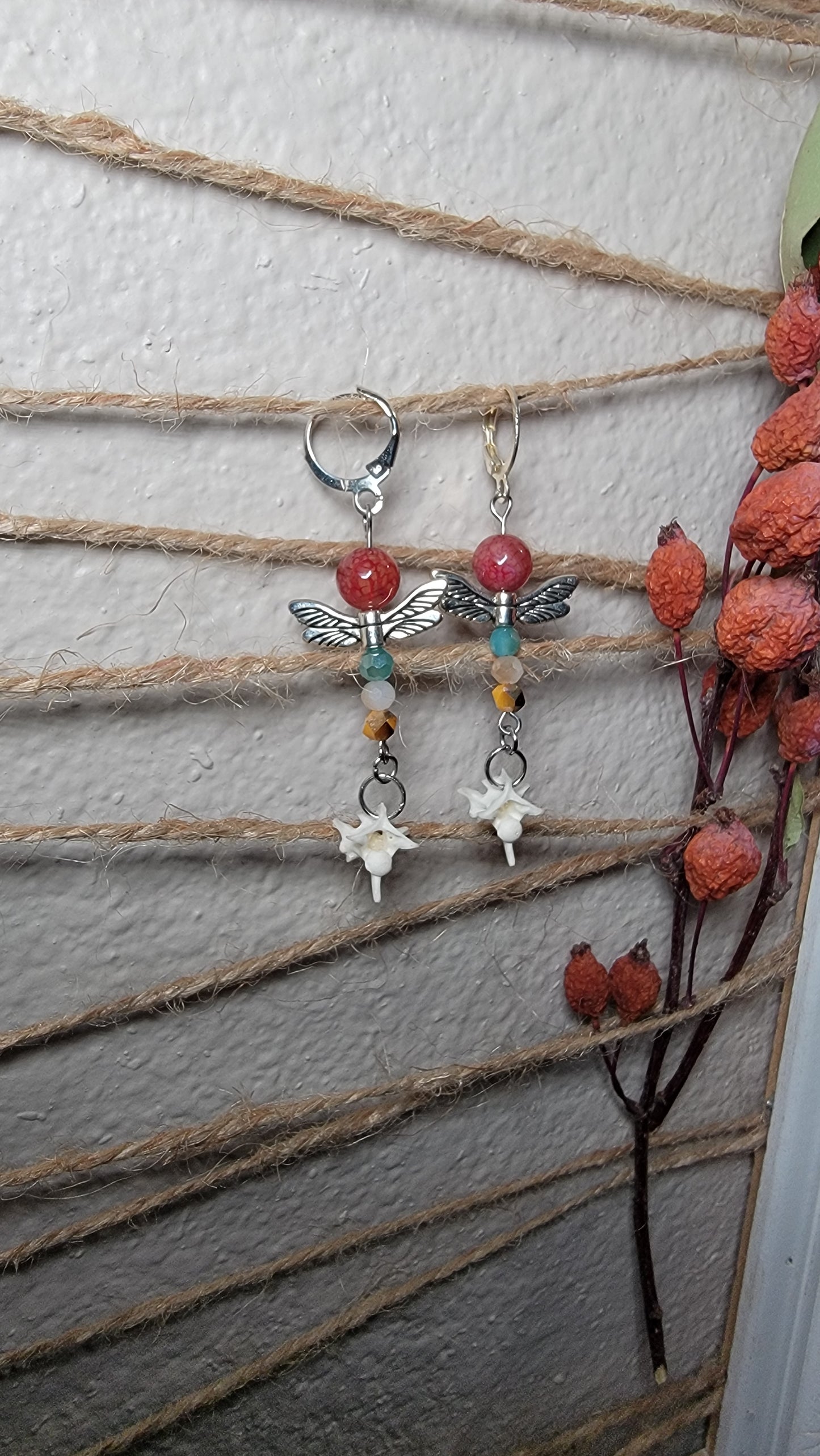 Silver Dragonfly with Rattlesnake Earrings