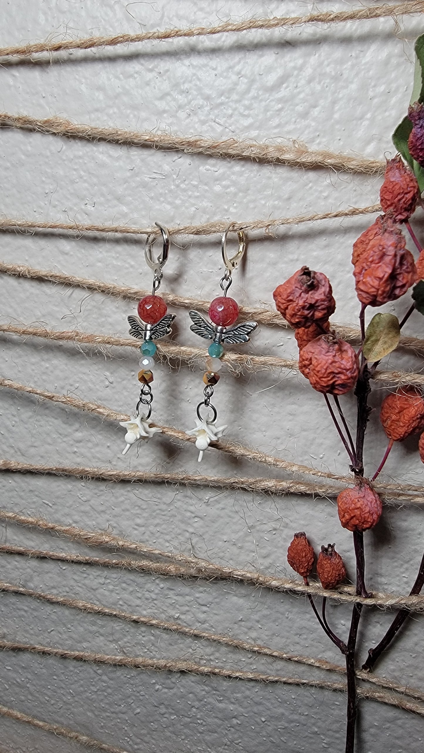 Silver Dragonfly with Rattlesnake Earrings