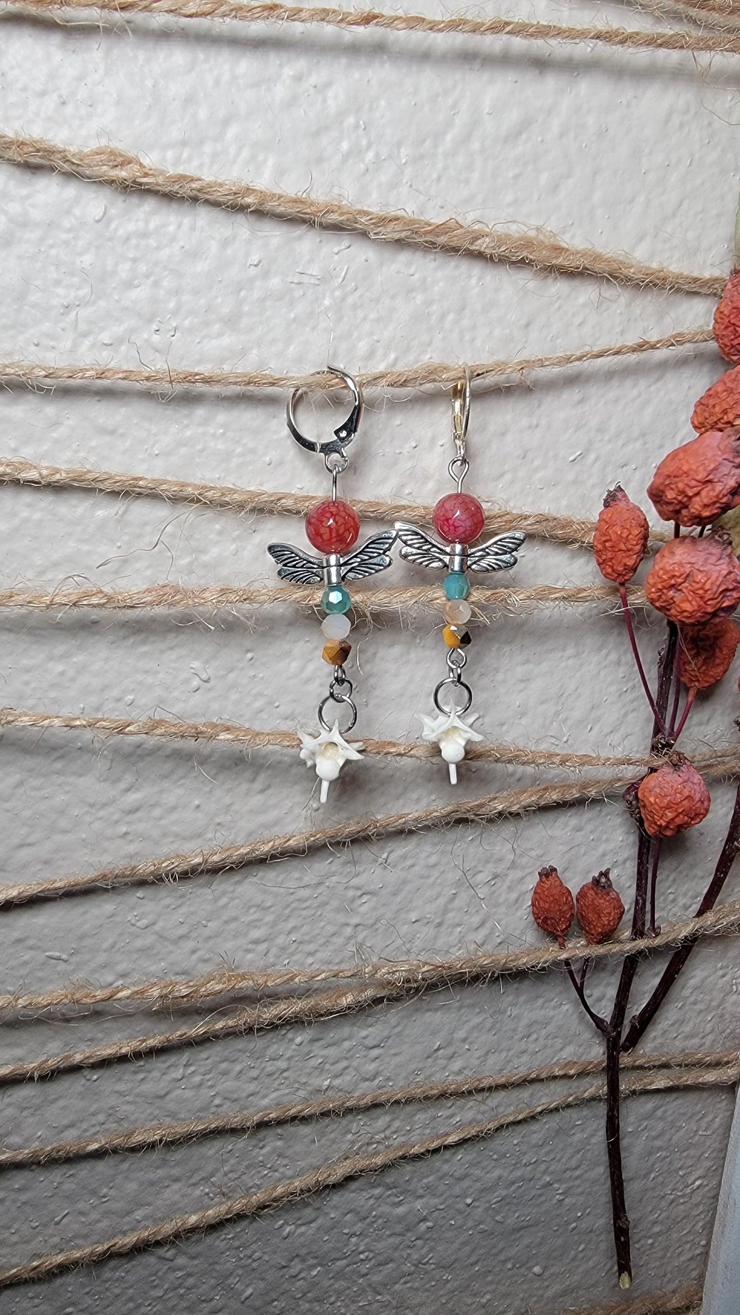 Silver Dragonfly with Rattlesnake Earrings