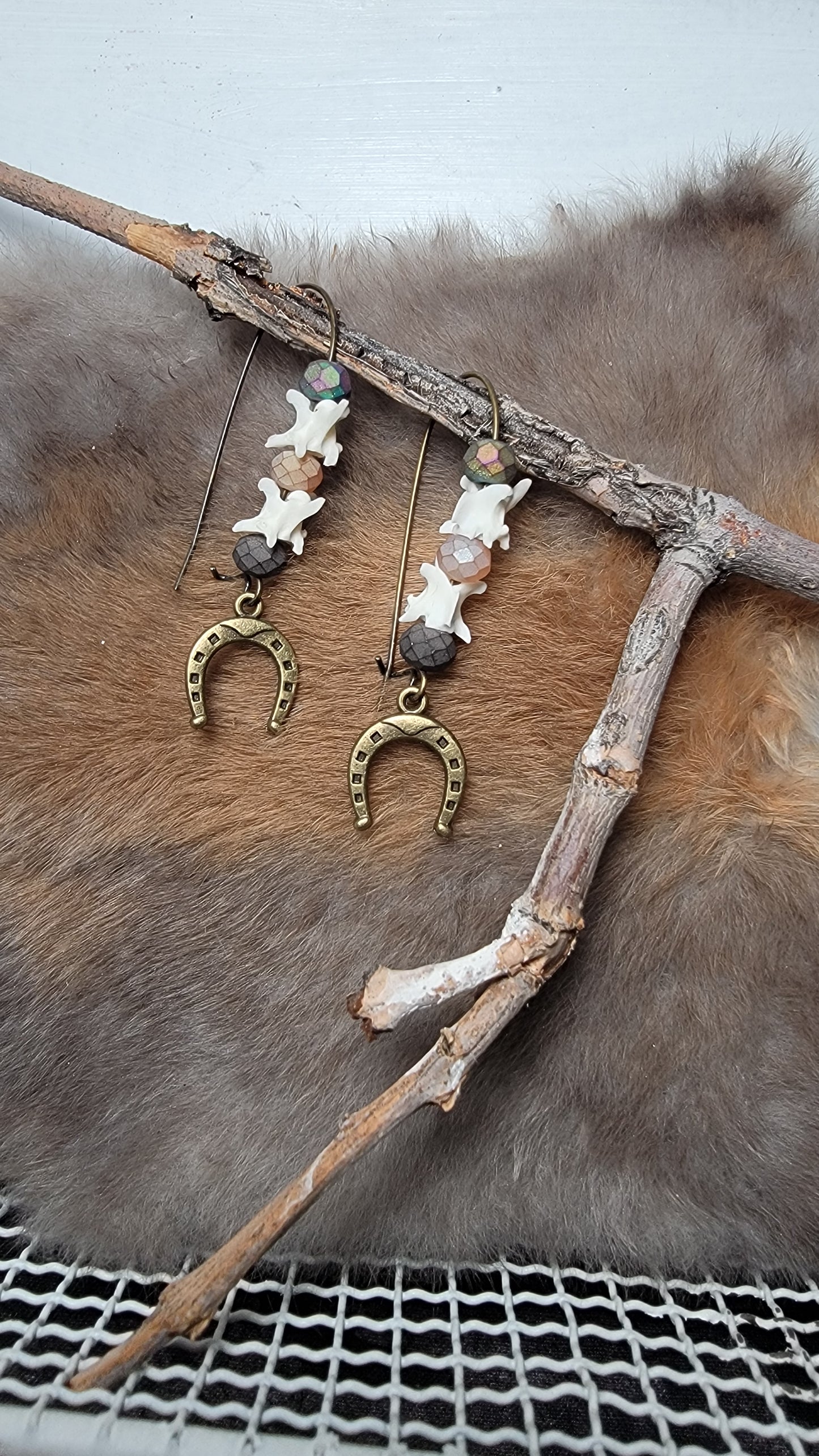 Antique Gold Horseshoe with Rattlesnake Earrings