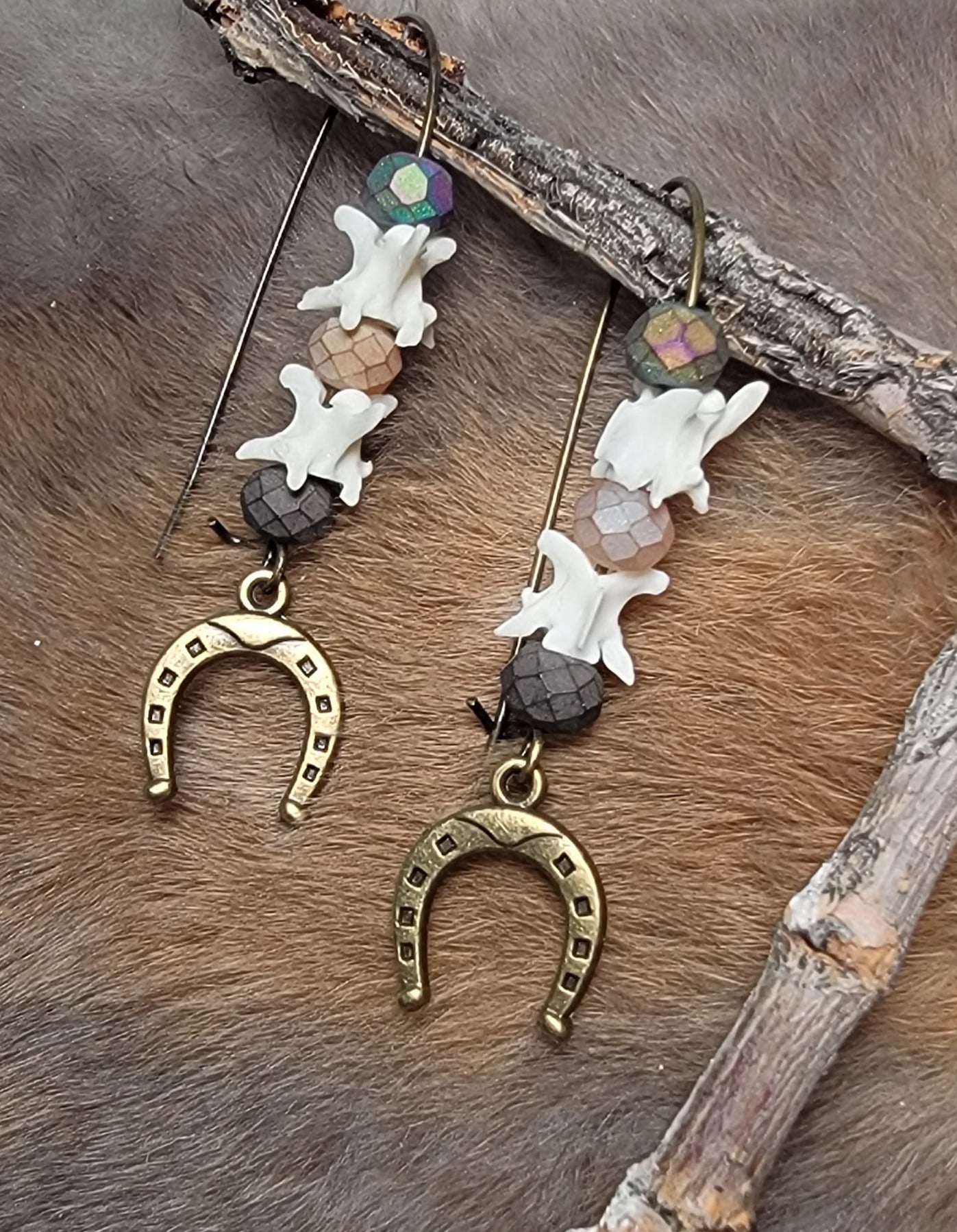 Antique Gold Horseshoe with Rattlesnake Earrings