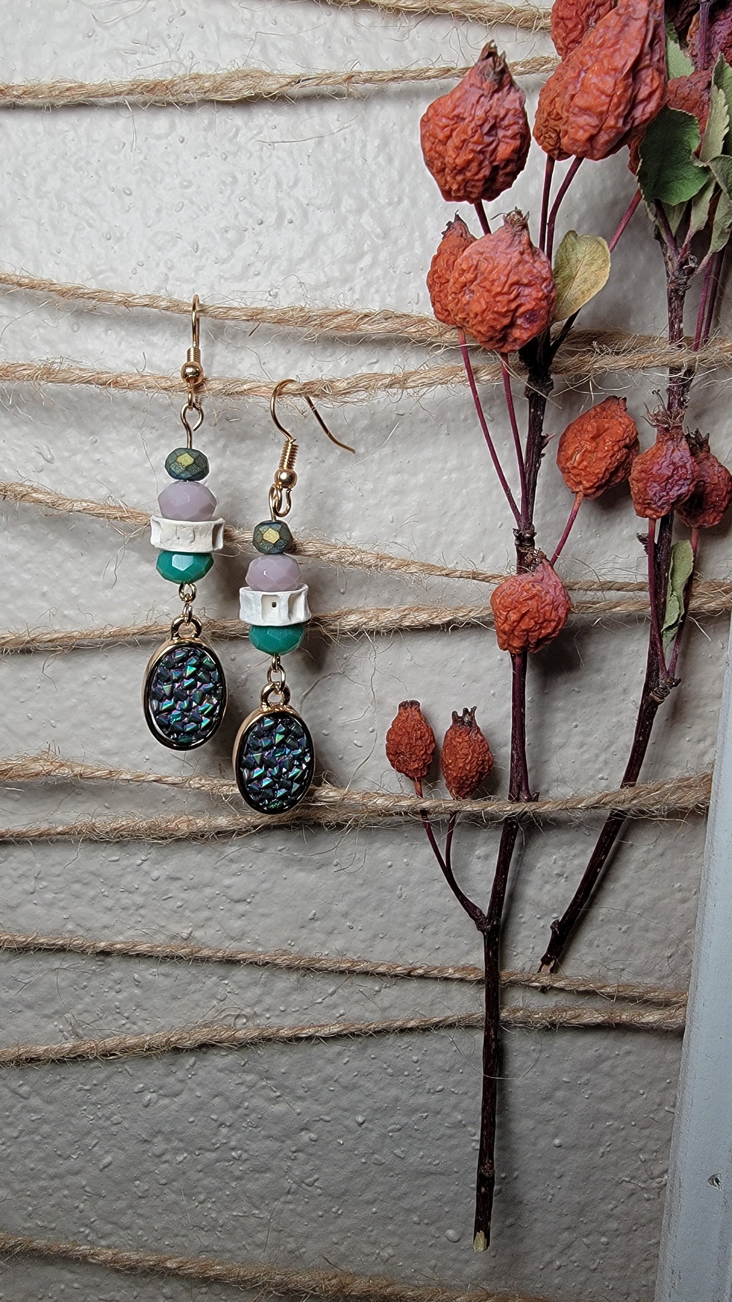 Fish Bone and Faux Crystal Earrings