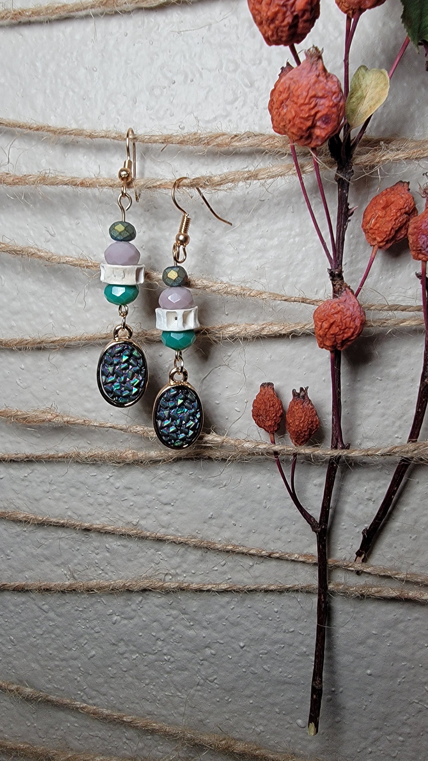 Fish Bone and Faux Crystal Earrings