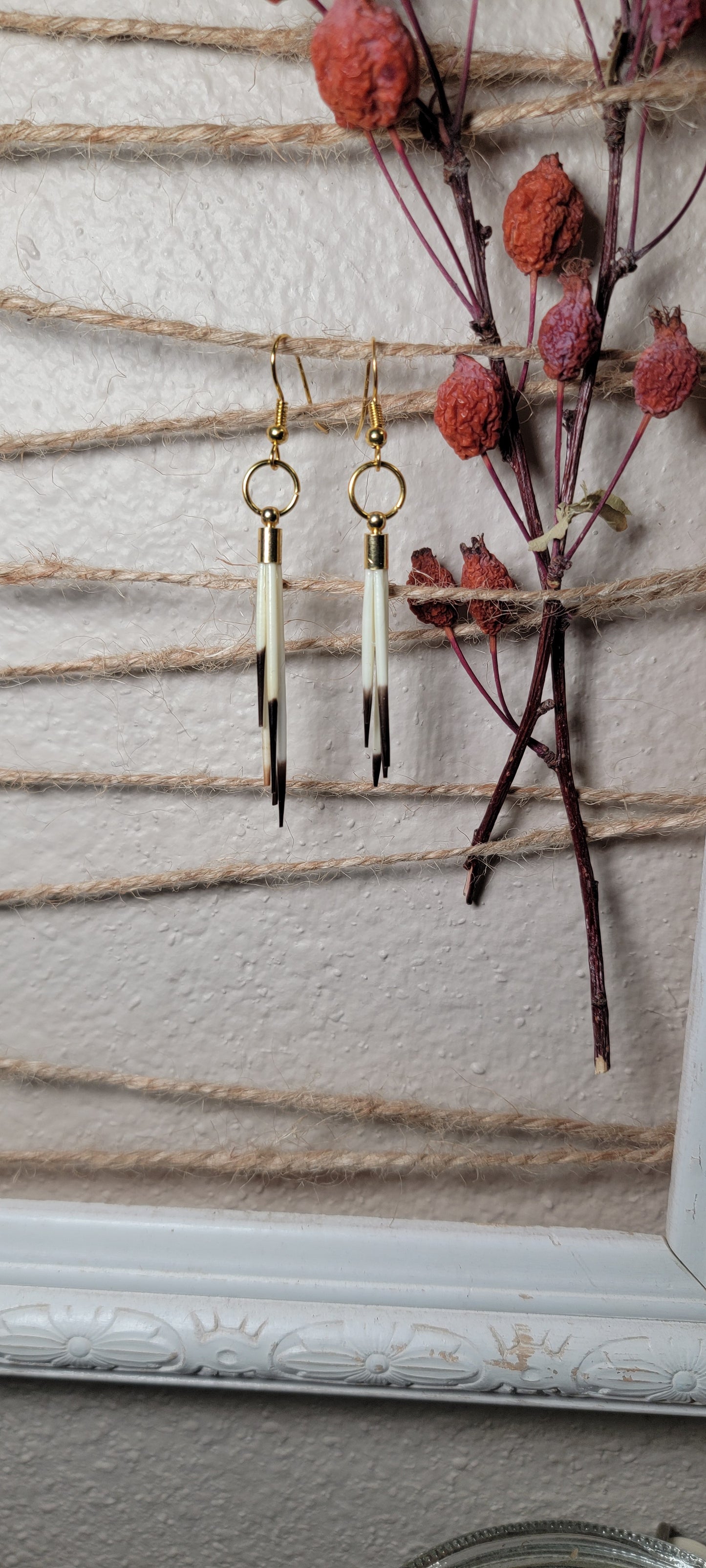 Earrings -Porcupine Quills Minimalist Gold