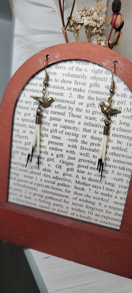 Earrings -Porcupine Quills W/ Bird Charms