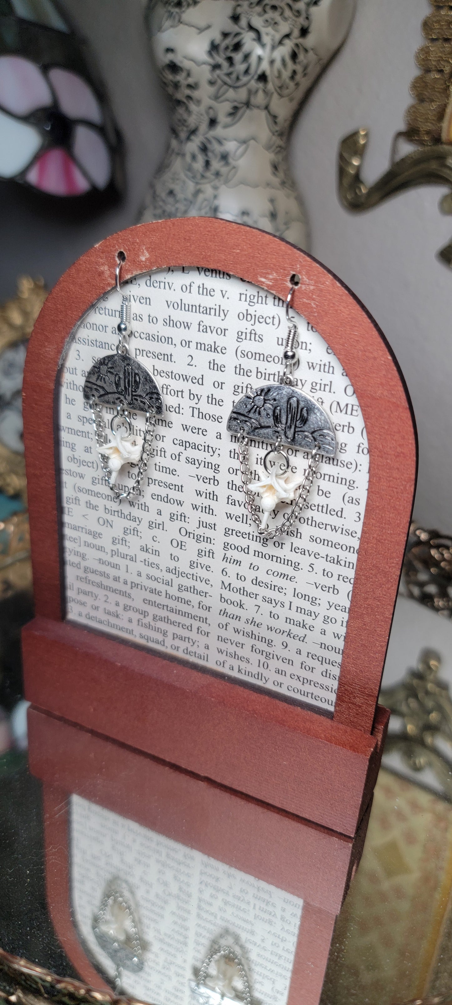 Earrings - Rattlesnake Vertebrae and Western Desert Scene