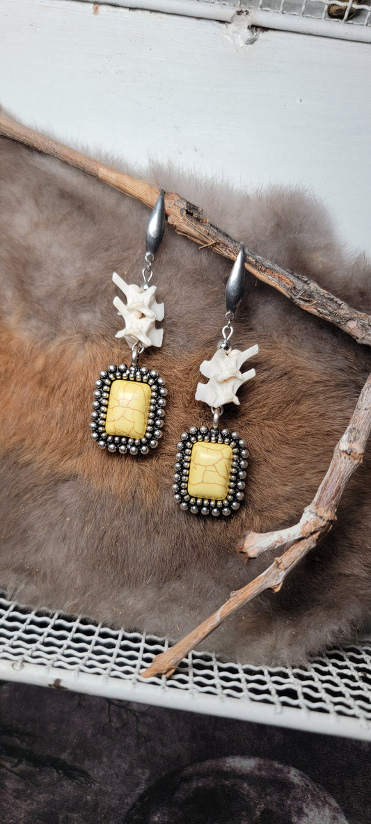 Earrings - Rattlesnake Vertebrae with Yellow Stone Charm