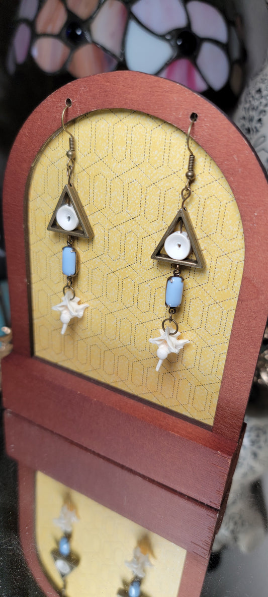 Earrings - Rattlesnake Vertebrae and Fish Bone with Triangle Charms