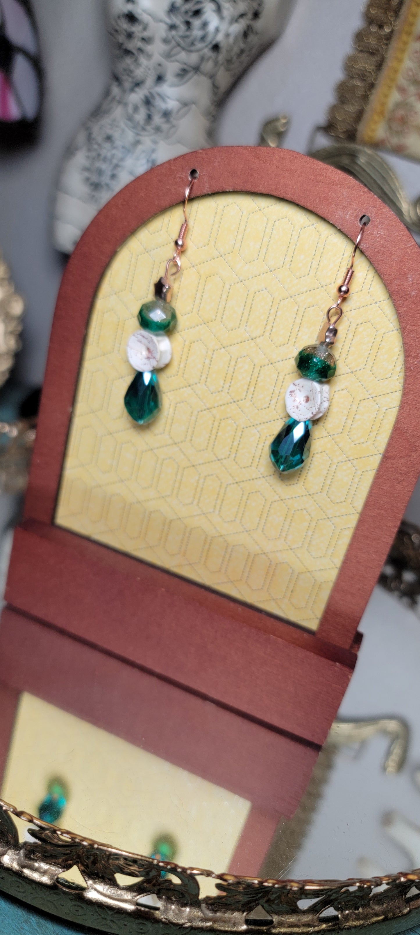 Earrings - Fish Bone with Aqua Beads and Star
