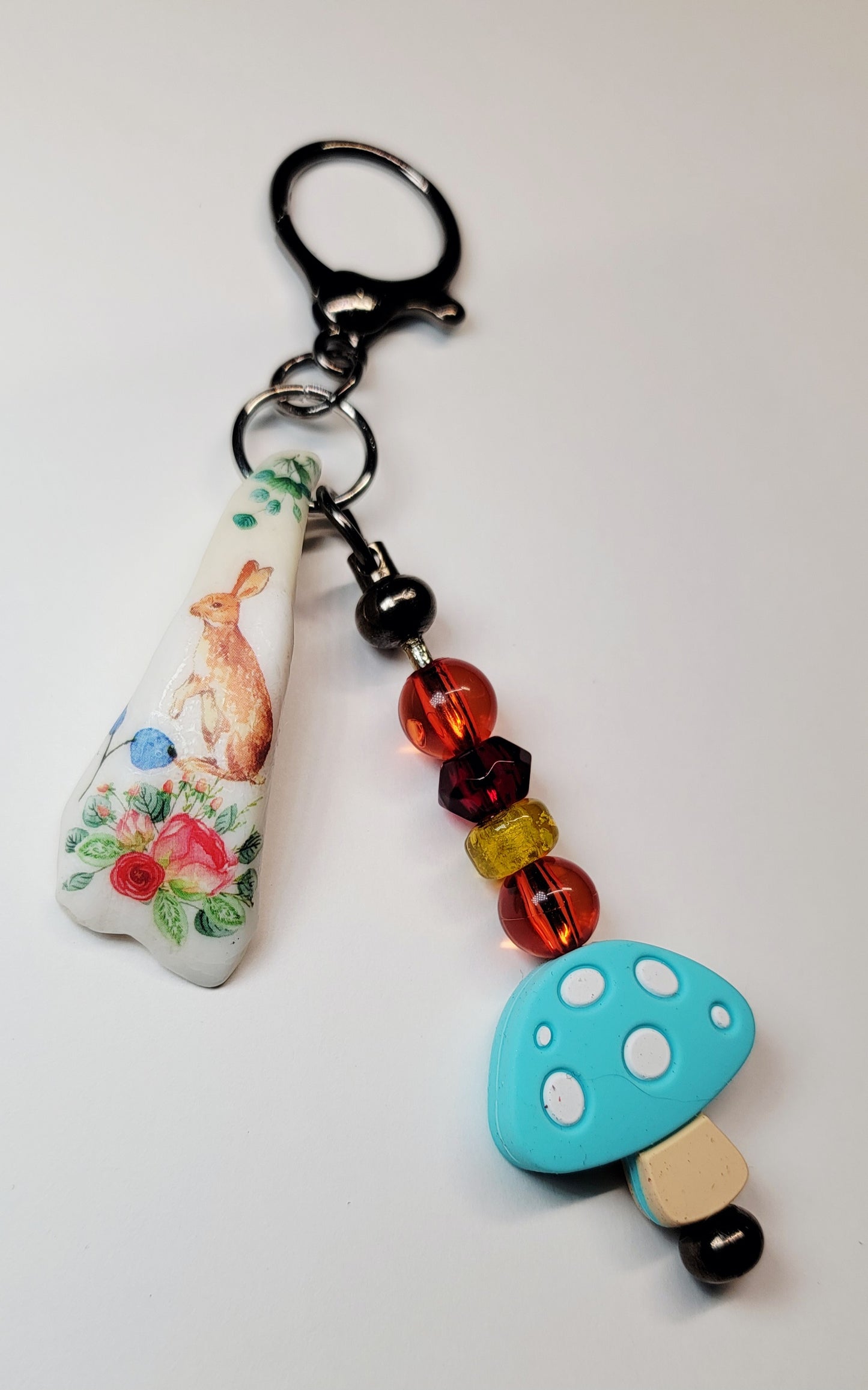 Key Chain/Bag Charm- Bison Tooth W/ Rabbit Design