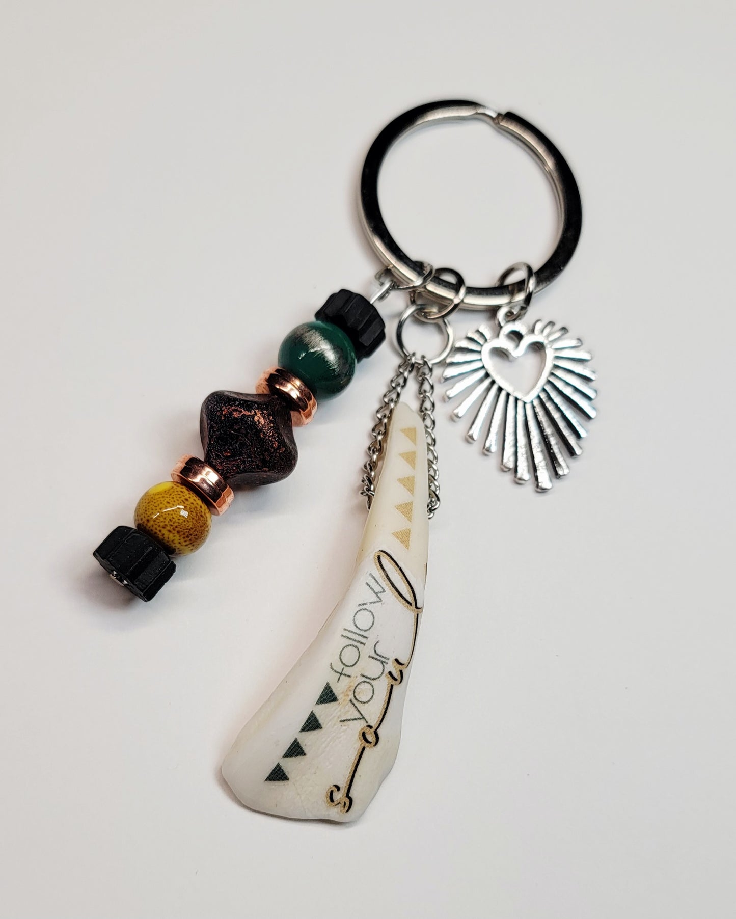 Key Chain/Bag Charm- Bison Tooth "Follow Your Soul" Design