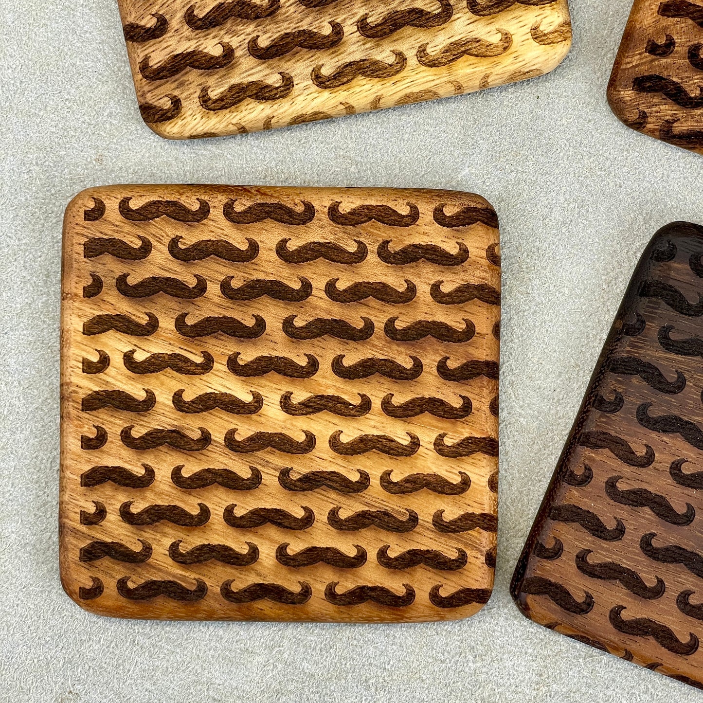 Engraved Wooden Coasters " Mustache " Set of 4