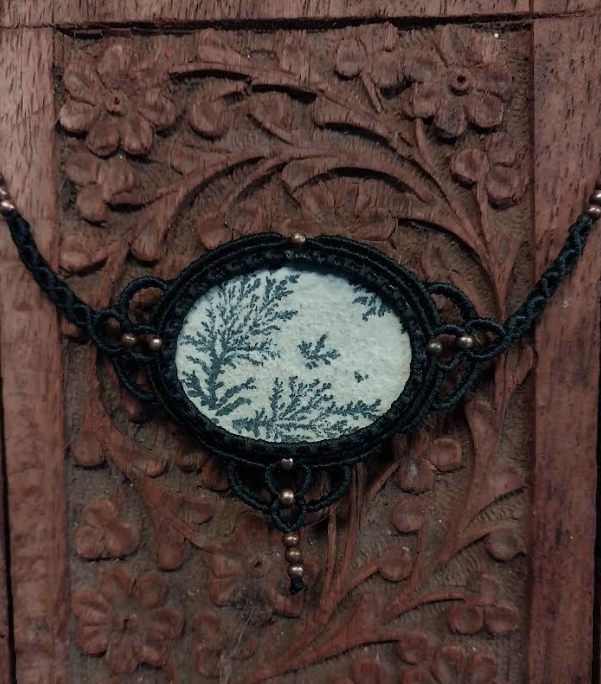 Psilomelane Dendrite Fossil Black Adjustable Hand Knotted Necklace