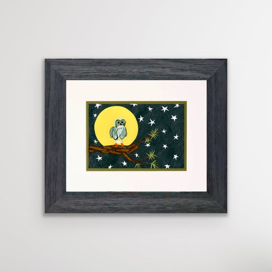 " Full Moon Owl " Paper Collage Art