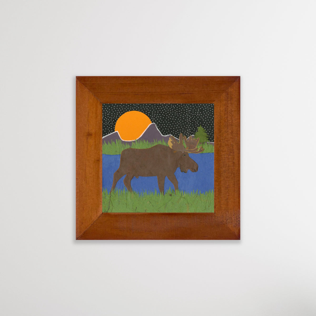 " Full Bull Moon Moose " Paper Collage Art