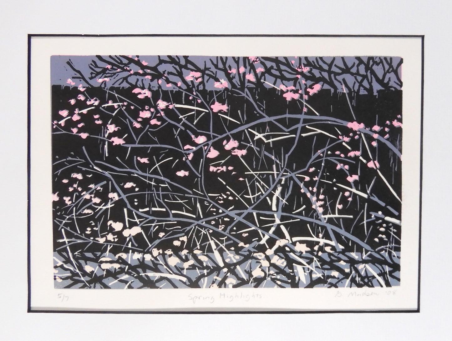 " Spring Highlights " Matted Original Relief Print